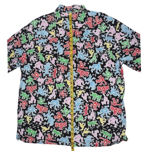 H&M Keith Haring Art Print Colorful Men's Cotton Short Sleeve Button Shirt L - Picture 7 of 8